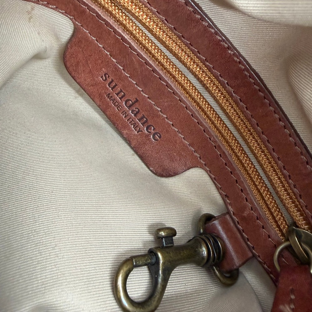 Sundance Brown Leather Woven Hobo Shoulder Bag Braided Strap Zip Closure Italy - Picture 10 of 15